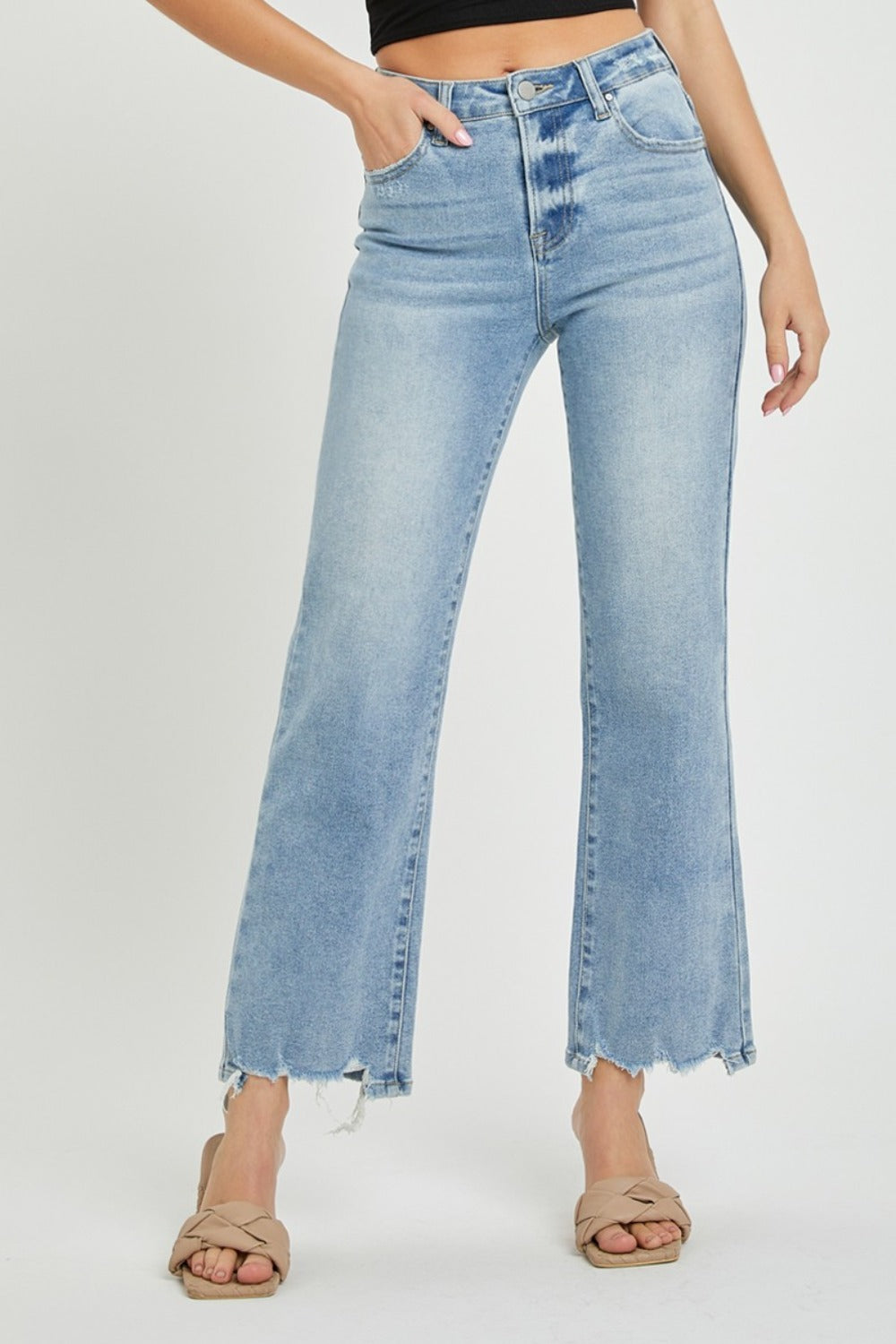 High Rise Raw Hem Straight Jeans Risen Light 0(24)