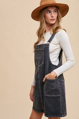 Wide Strap Denim Overall Dress with Pockets Annie Wear