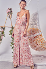 Floral Print Cirnkled Gauze Spaghetti Strap Jumpsuit BiBi
