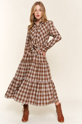 Plaid Tiered Midi Shirt Dress And the Why Brown S