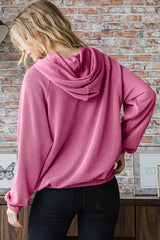 Ribbed Long Sleeve Hoodie with Kangaroo Pocket Heimish
