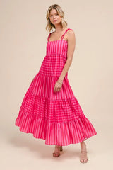 Stripe Tiered Maxi Dress with Colorful Chain Strap So Me