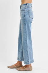 High Rise Crop Wide Leg Jeans With Plus Size Risen