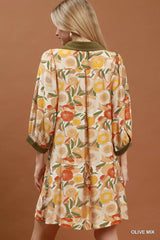 Mix Floral Contrast Trim Shift Mini Dress Umgee