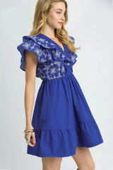 Ruffled Sleeve Embroidered Mini Dress Umgee