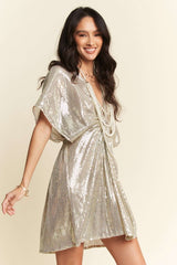 Sequin Plunge Neck Knot Cut Out Tie Back Party Dress Davi & Dani