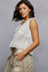 Textured Lace Cropped Tank with Trim Detail POL