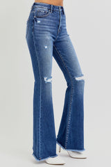 High Rise Distressed Raw Hem Flare Jeans Risen