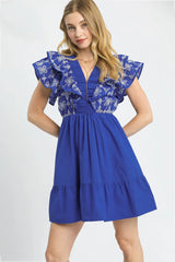 Ruffled Sleeve Embroidered Mini Dress Umgee
