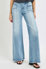 Mid Rise Wide Jeans with Front Patch Pocket With Plus Size Risen