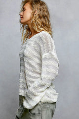 Stripe Pattern V-Neck Long Sleeve Knit Top POL