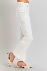 High Rise Ankle Flare Jeans with Patch Pockets Risen