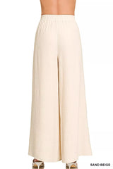 Woven Airflow Elastic Waistband Pants ZENANA