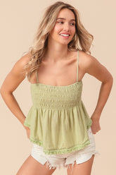 Fringed Hem Smocked Boho Cami Top BiBi Sage S