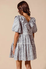 Cotton Printed Ruffle V Neckline Dress with Side Tie So Me