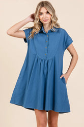Twill Short Sleeve Collared Mini Dress Mittoshop DENIM S