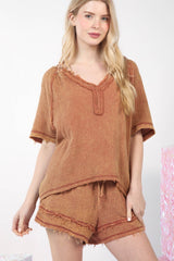 Washed Cotton Crinkle Gauze Top and Shorts Set Very J Mocha S