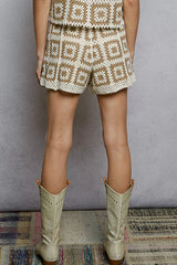 POL Elastic Waistband Crochet Shorts with Granny Square Weave Trendsi