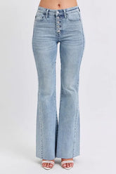 Mid Rise Rhinestone Side Panel Detail Flare Jeans Judy Blue LT 1(25)
