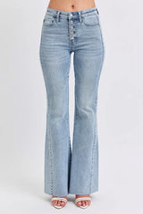 Mid Rise Rhinestone Side Panel Detail Flare Jeans Judy Blue LT 1(25)