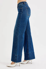 Tummy Control Mid Rise Ankle Wide Flare Jeans With Plus Size Risen