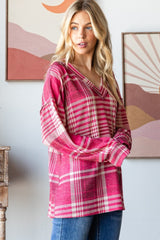 Plaid Drop Shoulder V-Neck T-Shirt Heimish