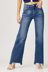 Full Size High Rise Frayed Hem Wide Leg Jeans Risen