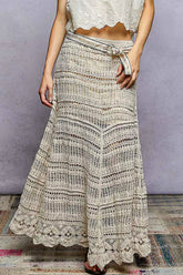 Boho Crochet Knit Maxi Skirt POL NATURAL One Size