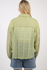 Button Up Long Sleeve Lace Shirt with Pockets Very J