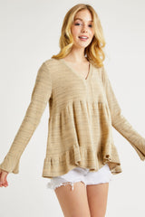 V-Neck Flounce Sleeve Knit Top Hailey & Co