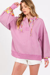 Mineral Wash Lilac Plaid Print Washed Hoodie Sage + Fig