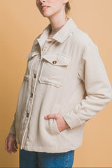 Corduroy Button Up Jacket with Sherpa Inside Love Tree