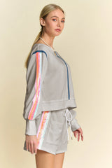 Sequin Stripe Long Sleeve Top And Short Pants Set Davi & Dani