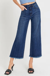 Full Size Raw Hem Cropped Wide Leg Jeans Risen Dark 0(24)