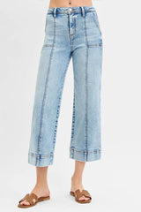 High Rise Crop Wide Front Seam Detailed Jeans With Plus Size Risen