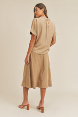 Short Sleeve Top and Button Down Midi Skirt Set Mable