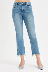 High Rise Crop Straight Slim Jeans With Plus Size Risen