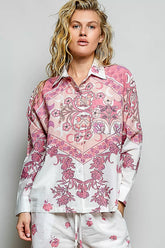 Printed Floral Button Down Shirt POL IVORY MULTI S