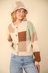Color Block Button Down Textured Sweater Cardigan Very J