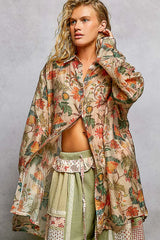 POL Metal Button Down Floral Long Sleeve Shirt Trendsi