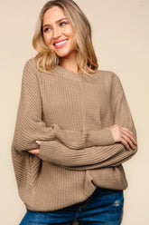 Side Slit Textured Asymmetric Sweater Haptics Taupe S