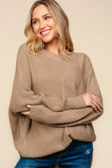 Side Slit Textured Asymmetric Sweater Haptics Taupe S