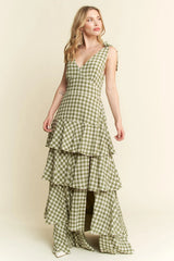 Gingham Tiered Maxi Dress Jade By Jane