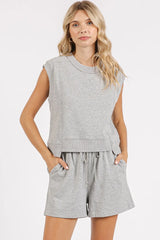 French Terry Crew Neck Top and Shorts Set Mittoshop H GREY S