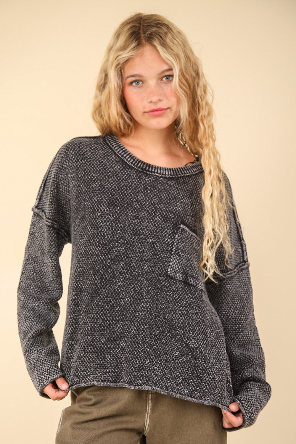 Mineral Washed Exposed Seam Sweater Very J Black S
