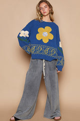 Flower Lace Patch Long Sleeve Sweater POL