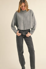 Round Neck Dolman Sleeve Cropped Sweater Mable