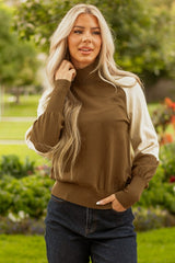 Colorblock Raglan Puff Sleeve Mock Neck Sweater JUNIPER BLVD