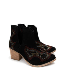 Journee Suede Western Ankle Boots in Black Naughty Monkey