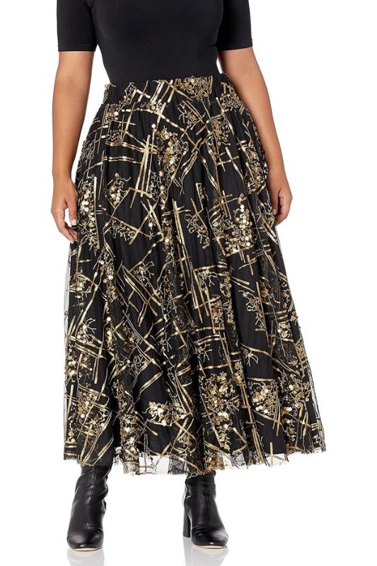 Glamorous Sequin Black & Gold Maxi Skirt SALE